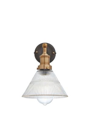 Industville Brooklyn Glass Funnel Wall Light, 7 Inch, Brass Holder