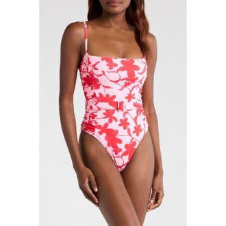 Hutch Ruched Belted One-Piece Swimsuit in Lipstick Floral at Nordstrom Rack, Size X-Small