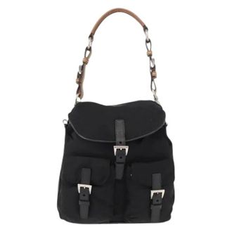 Prada Pre-owned Bucket Bags, female, Black, Size: ONE SIZE Pre-owned Double pocket drawstring shoulder bag