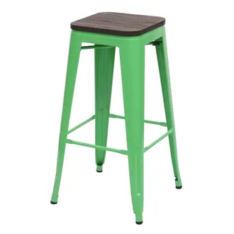 Hhg Non Utilizzato] Sgabello Bistrot Design Industriale Hhg 919 Legno Metallo Verniciato Verde
