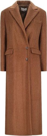 Giuseppe Di Morabito Double Breasted Coat With Macro Rhinestone All Over - Dames - Mantel - Bruin - S - Leer - Jassen