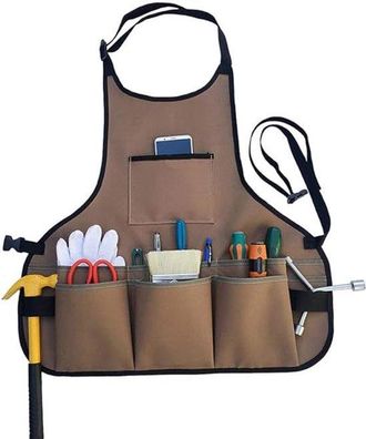 No Brand Delantal Impermeable Para Herramientas De Jardiner&iacute;a Con 4 Bolsillos, Mec&aacute;nicos, Artistas, Cocineros, Tatuadores, Camareros, Color Marr&oacute;n Caf&eacute;
