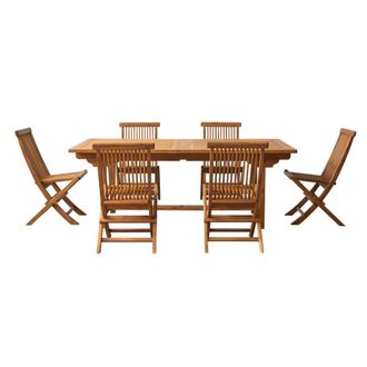 Tikamoon Conjunto de jard&iacute;n rectangular de acacia maciza con 6 sillas
