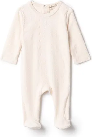 Mocha Girl Cable Textured Velour Romper in Off White at Nordstrom, Size 3M