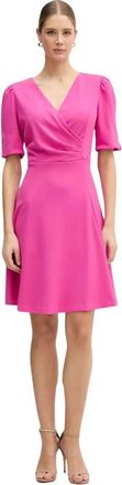DKNY Jurk met pofmouwen en V-hals - Dames - Feestkleedjes - Roze - 2XS - Polyester - Kleedjes