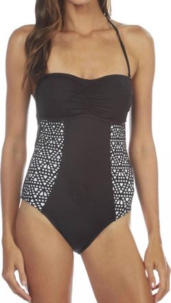 Kenneth Cole Laser Cut Above Bandeau Once Piece Swimsuit In Kkc Black