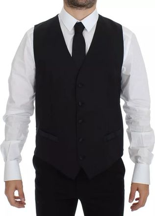 Dolce & Gabbana Black Wool Silk Dress Gilet Jacket Womens Vest