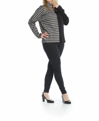 Papillon Houndstooth Patchwork Mock Neck Sweater In Black/white