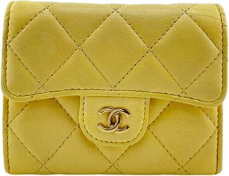 Chanel Matelasse Yellow Leather Coin Purse/Coin Case (Pre-Owned)