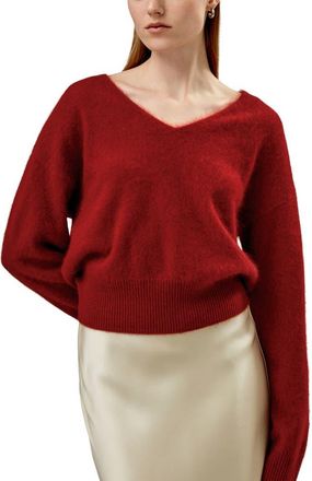 LilySilk Cropped V-Neck Cashmere Sweater for Women in Red at Nordstrom, Size X-Large