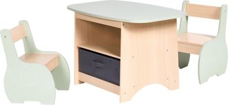 Beliani Conjunto De Mesa Y Sillas Infantil Elegante De 2 Plazas De Mdf Con Caja De Almacenaje Habitaci&oacute;n Infantil Marr&oacute;n Claro Y Verde Lucas