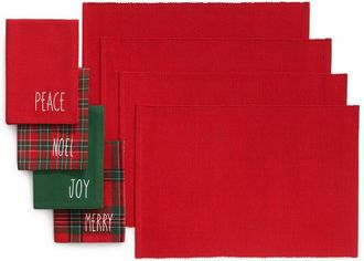 Elrene Set Of 8 Holiday Christmas Sentiments Placemats & Napkins