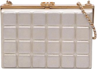 Chanel Pre-owned The Chocolate Bar Metallic Lambskin Frame Clutch with Chain - Dames - Vintage Clutch - Beige - ONE Size - Leer - Vintage