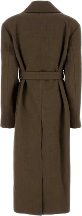 Jil Sander Womens Wool Blend With Buckle Belt Coat Brown Virgin Cotton