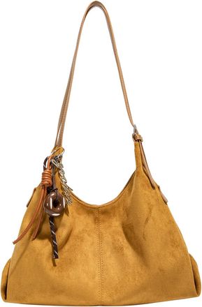 Generic Faux Suede Tote Handbag Stylish Bucket Bag Commute Shoulder Bag (Light Brown)