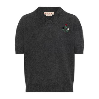 Marni Wool Short-Sleeved Jumper - female - Marni - V-neck Knitwear - Gray - 2XS - Knitwear