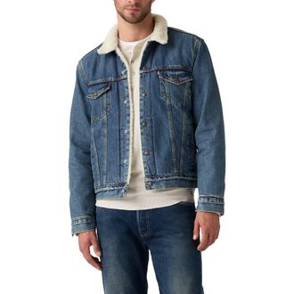 Levi's Type III Fleece Lined Denim Trucker Jacket in In The Morning Sherpa Trucker at Nordstrom, Size Medium