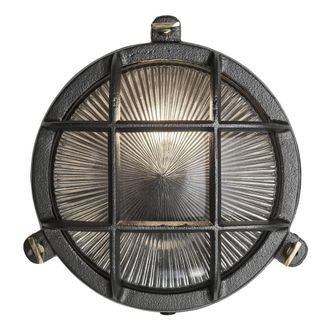 Industville Bulkhead Outdoor & Bathroom Round Wall Light - 8 Inch - Black - Ribbed | Size: 8 inches