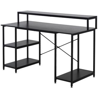 HOMCOM Homcom - Mesa Para Computadora Con Estantes Pies Ajustables Marco Metal 140x60x93 Cm