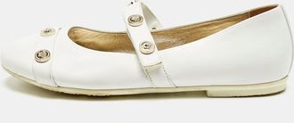 Versace White Leather Medusa Mary Jane Ballet Flats