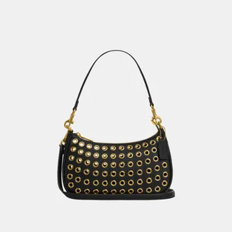 Coach Womens Teri Shoulder Bag in Smooth Leather with Strap Grommets - Black - One Size