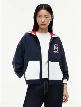 Tommy Hilfiger Womens Stars & Stripes Colorblock Zip Hoodie - Navy Blue - XXL