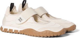 Miu Miu Tyre Technical Fabric And Suede Ballerinas, Woman, Ivory, Size 36,5