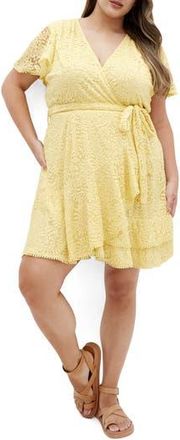 City Chic Sweat Lace Wrap Dress in Buttercup at Nordstrom Rack, Size Xs/14W