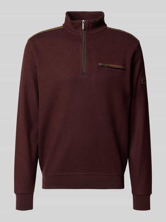 Bugatti Regular Fit Troyer aus Baumwoll-Mix in Bordeaux, Gr&ouml;&szlig;e M