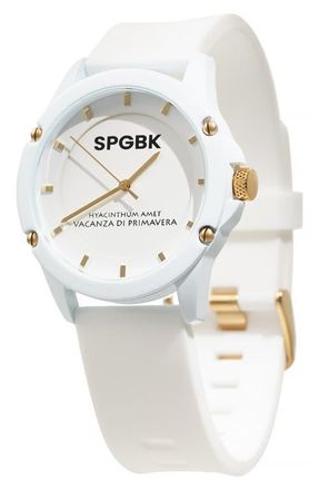 Springbreak Watches Edgewood Silicone Strap Watch, 44mm in White/gold at Nordstrom