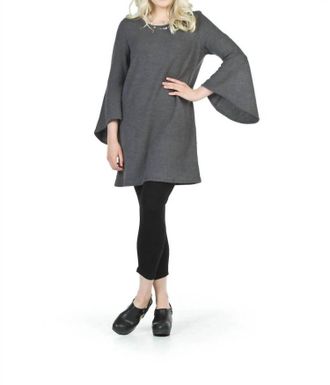 Papillon Bell Sleeve Ribbed Sweater Dress In Grey