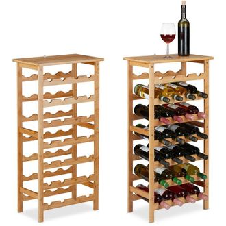 Relaxdays 2x Relaxdays Wine Rack, Drink Rack for 28 Bottles, H x W x D: 94 x 47 x 29 cm, Bamboo, Natural