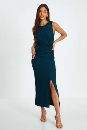 Quiz Textured Round Neck Sleeveless Knot Front Maxi Dress in Teal at Nordstrom, Size 8