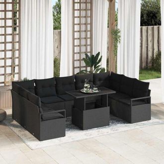 vidaXL Conjunto De Sof&aacute; De Jard&iacute;n 10 Pcs Negro Polirat&aacute;n Vidaxl