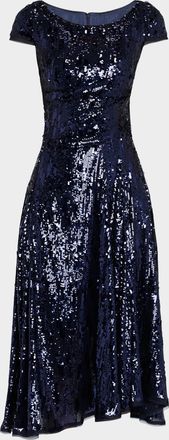 Talbot Runhof Sequined Fit & Flare Midi Dress