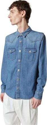 John Richmond Denim overhemd met voorzakken en metalen knopen - Heren - Spijkeroverhemden - Blauw - XL - Denim - Overhemden