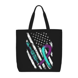 Generic Women Handbag Suicide Prevention Awareness Fight Flag Women Tote Bag Reusable Fashion Ladies Purse, For Christmas, Daily, Holiday, Work, Birthday