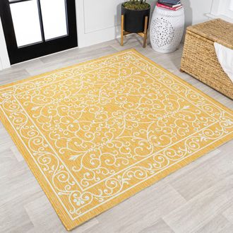 Jonathan Y Designs Charleston Vintage Filigree Textured Weave Indoor/Outdoor Yellow/Cream Square Area Rug