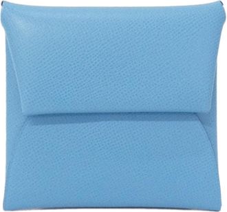 Herm&egrave;s Bastia Blue Leather Coin Purse/Coin Case (Pre-Owned)