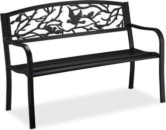 Relaxdays Relaxdays - Panca Da Giardino, Con Volatili Decorativi, Accessorio Di Arredo Da Esterno, Hlp: 87x127x57 Cm, Nera