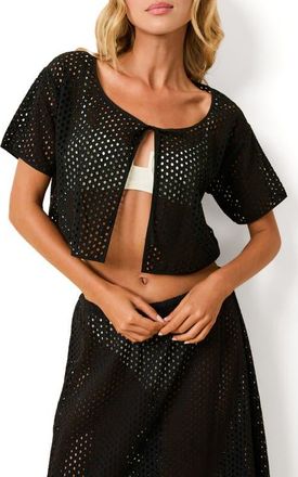 Solid & Striped Shannon Sheer Split Front Crop Cotton Cover-Up Top in Noir at Nordstrom, Size X-Large