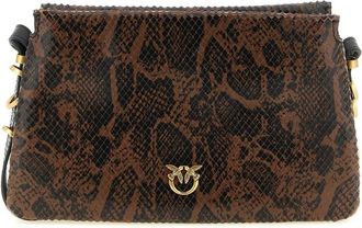 Pinko Bolso Cruzado de Piel con Estampado de Serpiente y Detalle de P&aacute;jaro - Bags - Mujer - Marr&oacute;n - ONE SIZE