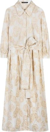 Luisa Cerano Overhemdjurk met Borduursel en Strikceintuur - Dames - Shirt Kleedjes - Beige - XL - Katoen - Kleedjes