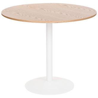 Beliani Mesa De Comedor Y Cocina Redonda Estilo Boho Tablero De Mdf &Oslash; 90 Cm Base De Hierro Con Acabado En Pintura En Polvo Chapa Roble Claro Tino
