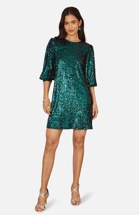 Yumi Balloon Sleeve Sequin Mini Dress in Green at Nordstrom, Size 12