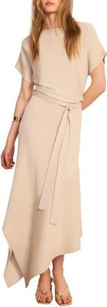Mint Velvet Metallic Asymmetric Knit Midi Dress in Stone at Nordstrom, Size X-Small