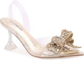 Berness Nina Rhinestone Bow Clear Kitten Heel Pump in Gold at Nordstrom Rack, Size 5.5