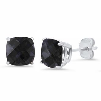 MAX + STONE Sterling Silver or Gold 8mm Cushion Cut Gemstone Birthstone Stud Earrings