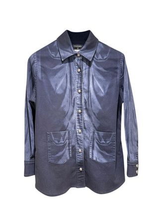 Chanel Blue Denim Shirt with CC Embossed Buttons Size 42