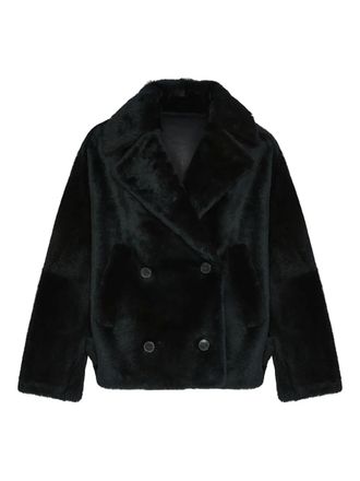 Yves Salomon shearling pea jacket - women - Lamb Shearling/Lamb Shearling - 34 - Black